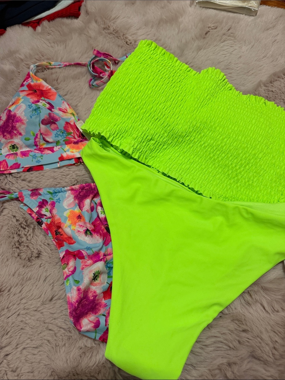 Bundle Neon Lime High-Waist Bikini Bottom with Floral Triangle Top